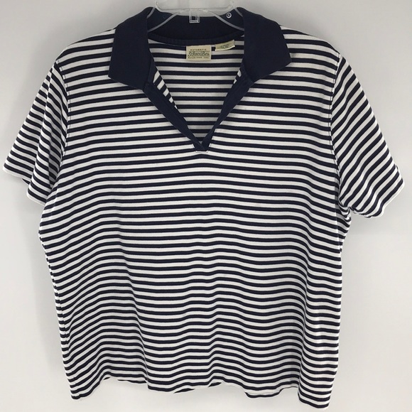St. John's Bay Tops - St John’s Bay XL Navy Blue/White Stripe Top Collar
